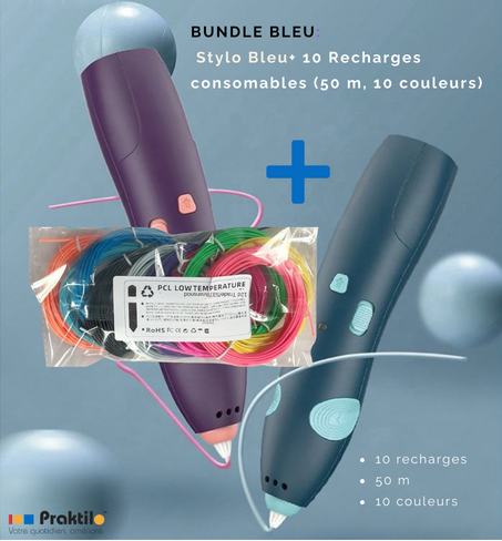 Pack avancé: Kit de démarrage + 10 bobines de filament PCL 50m couleurs vives