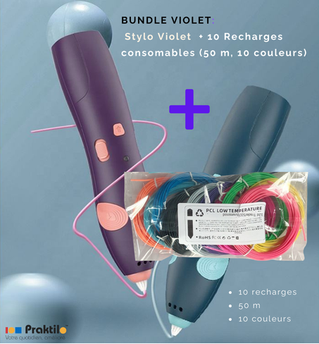 Pack avancé: Kit de démarrage + 10 bobines de filament PCL 50m couleurs vives