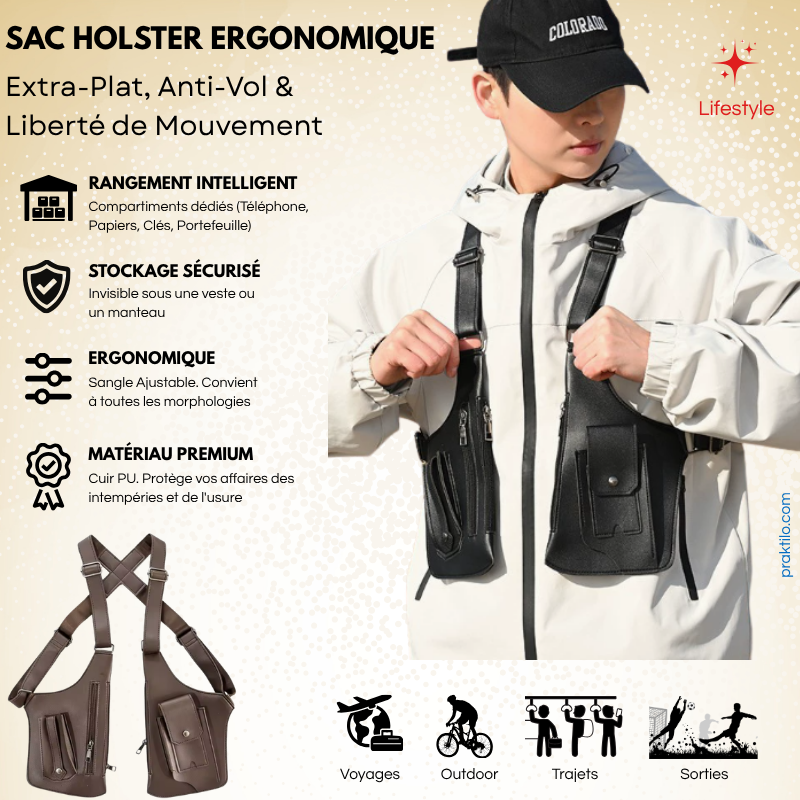 Sac Holster Ergonomique Praktilo™ – Extra-Plat, Anti-Vol & Liberté de Mouvement
