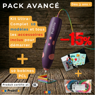 Pack avancé: Kit de démarrage + 10 bobines de filament PCL 50m couleurs vives
