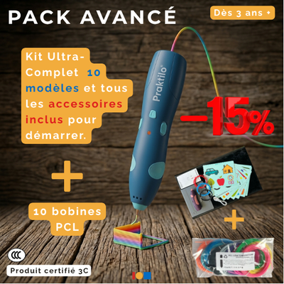 Pack avancé: Kit de démarrage + 10 bobines de filament PCL 50m couleurs vives