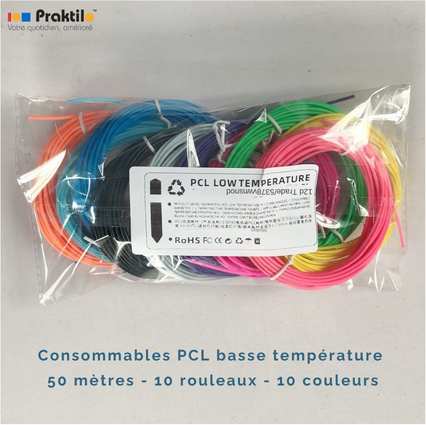 Recharge de 10 bobines de filament PCL couleurs vives - 50 mètres linéaires
