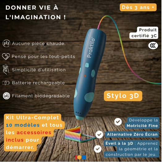 Kit de démarrage Stylo 3D  "Génération Éveil" – L’imagination en relief, la sécurité en plus