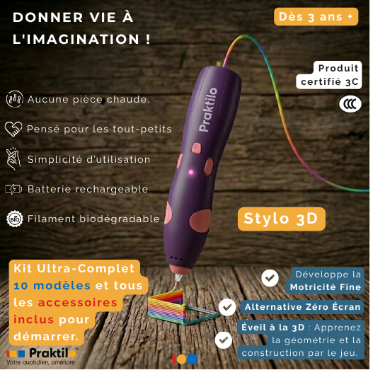 Kit de démarrage Stylo 3D  "Génération Éveil" – L’imagination en relief, la sécurité en plus