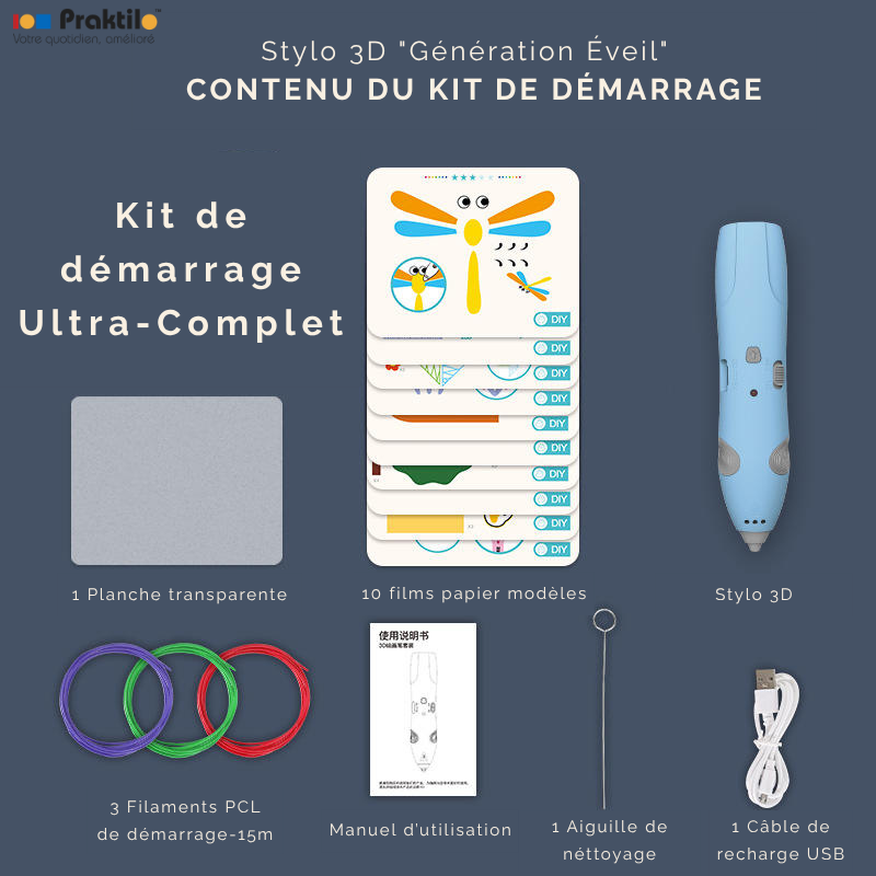 Kit de démarrage Stylo 3D  "Génération Éveil" – L’imagination en relief, la sécurité en plus